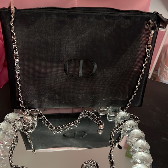 🖤🩶🖤Dior Mesh Pouch with Silver/Black Adjustable Chain Attached 11x8 - Picture 9 of 14